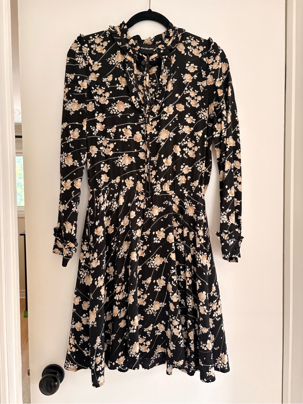 The Kooples Black Floral Ruffle-Neck Long-Sleeve Dress